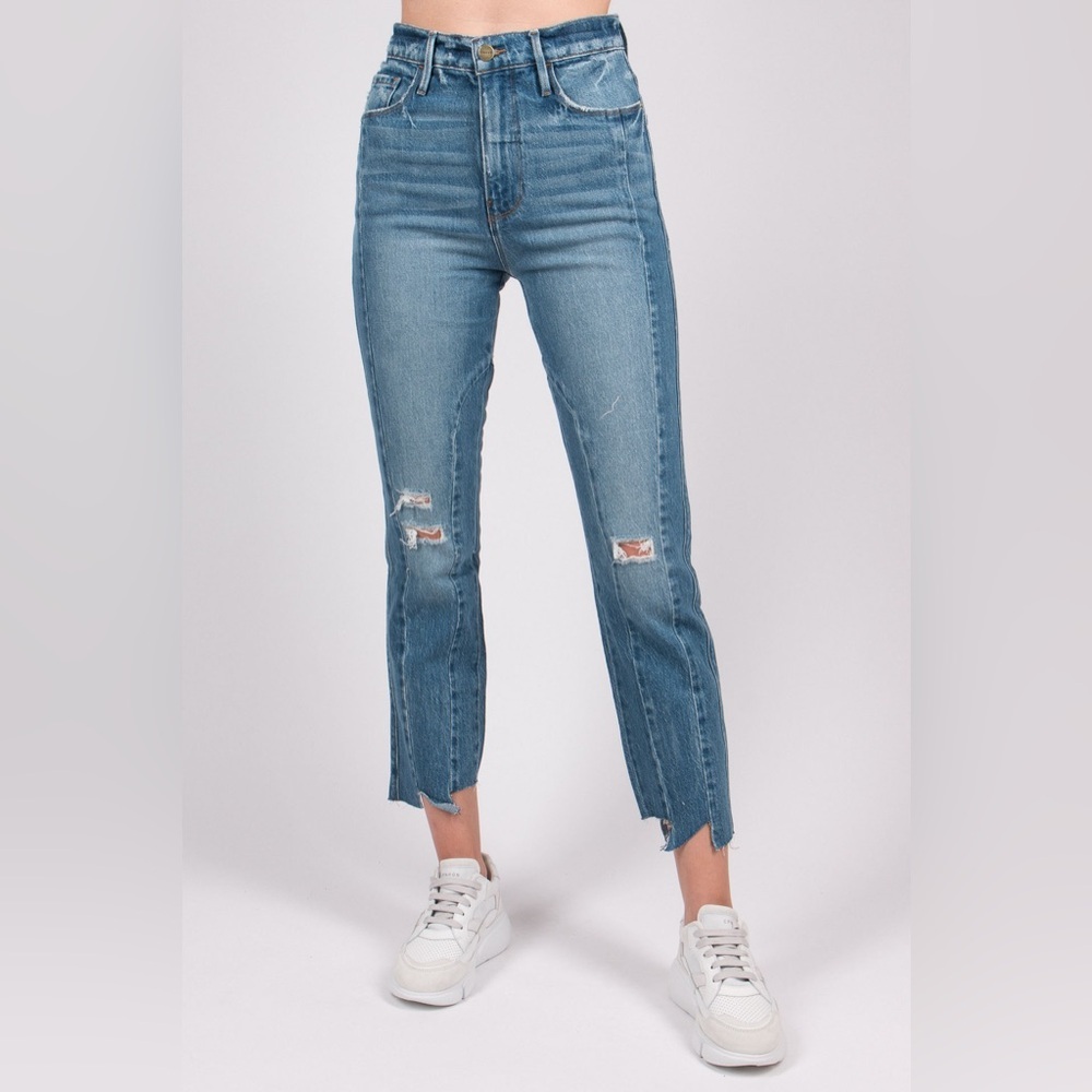NWT Frame Denim Le Sylvie Jagged Edge Masonic LSYJEL14 Ultra High Rise Straight